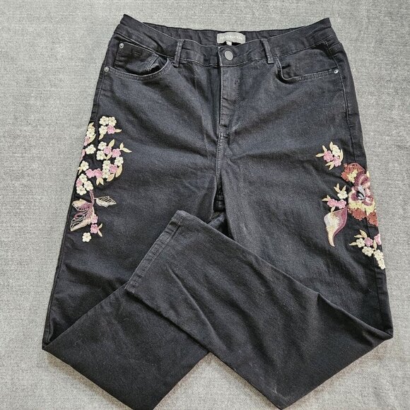 RJR John Rocha Jeans Womens 18 R Black High Rise Embroidery Flowers Sequins Boho - Picture 12 of 16